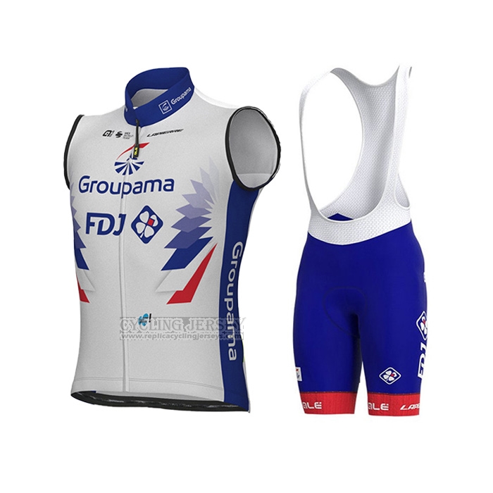 2022 Wind Vest Groupama-FDJ White Blue Short Sleeve and Bib Short